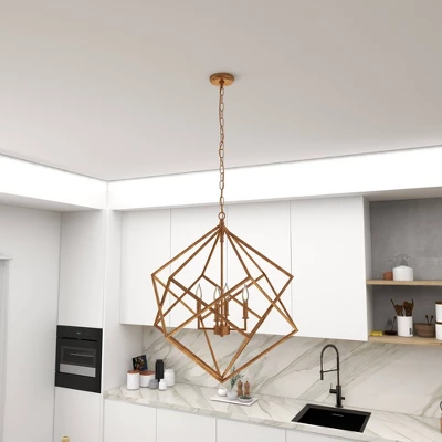 Modern Metal Chandelier With Link Style Chain Gold - Olivia & May 6 Modern Metal Chandelier With Link Style Chain Gold - Olivia & May - Image 6