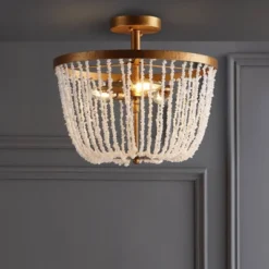 15" Stone/Metal Georgian Flush Mount Ceiling Light (Includes Energy Efficient Light Bulb) Antique Gold - JONATHAN Y