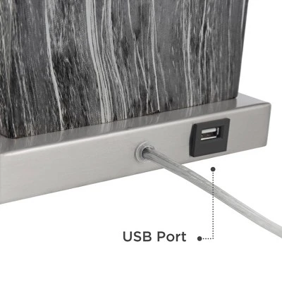 360 Lighting Connie Modern Table Lamps Set Of 2 With White Marble Riser 25" High Black Faux Marble USB Charging Port White Rectangular Shade For Desk 4 360 Lighting Connie Modern Table Lamps Set Of 2 With White Marble Riser 25" High Black Faux Marble USB Charging Port White Rectangular Shade For Desk - Image 4