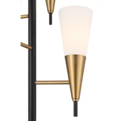 Possini Euro Design Quatro Mid Century Modern Tree Floor Lamp 71" Tall Black Gold Metal 4 Light Frosted Glass Cone Shade For Living Room Bedroom House -Adesso Shop GUEST 71786e33 06e1 476f 946b 8424836773ef