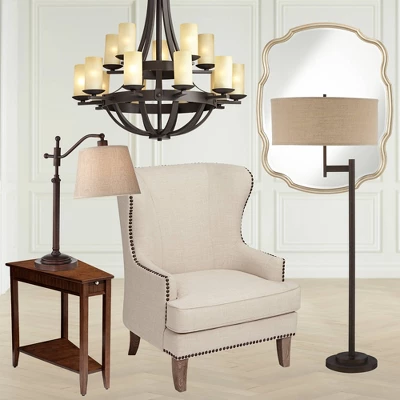 Regency Hill Downbridge Style Desk Table Lamp Adjustable Height 30.5" Tall Bronze Metal Tan Linen Look Shade For Living Room Bedroom Office 7 Regency Hill Downbridge Style Desk Table Lamp Adjustable Height 30.5" Tall Bronze Metal Tan Linen Look Shade For Living Room Bedroom Office - Image 7