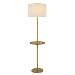 62" Crofton Metal Floor Lamp With USB Ports And Drum Shade Antique Brass - Cal Lighting