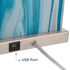 360 Lighting Connie Modern Table Lamps 25" High Set Of 2 Blue Faux Marble With USB Charging Ports LED White Shade For Bedroom Living Room House Desk -Adesso Shop GUEST 744a14ec facf 446e bda5 584e0666f163