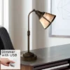 Regency Hill Rustic Farmhouse Desk Lamp 18 1/2" High With USB Dimmer Satin Bronze Metal Blond Mica Shade For Bedroom Living Room House Bedside Home