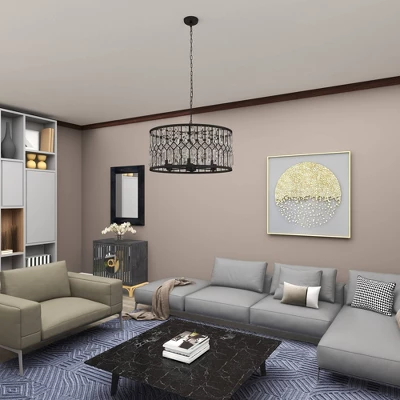 Metal Crystal Embellishments 6 Light Chandelier With Link Style Chain Black - Olivia & May 10 Metal Crystal Embellishments 6 Light Chandelier With Link Style Chain Black - Olivia & May - Image 10