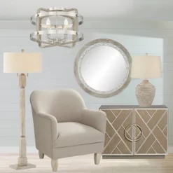 Barnes And Ivy Woodway Modern Farmhouse Ceiling Light Flush Mount Fixture 15 3/4" Wide Brushed Nickel Wood Grain 4-Light For Bedroom Living Room House -Adesso Shop GUEST 76d2cfbc fb3a 4591 acc3 96e5efdc9945