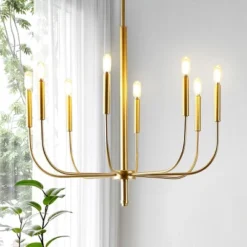 27.25" 8-Light Amoros Modern Mid-Century Iron LED Chandelier Gold Painting - JONATHAN Y 12 27.25" 8-Light Amoros Modern Mid-Century Iron LED Chandelier Gold Painting - JONATHAN Y -Adesso Shop GUEST 77988f85 aab7 4a63 8025 e45948bc798f