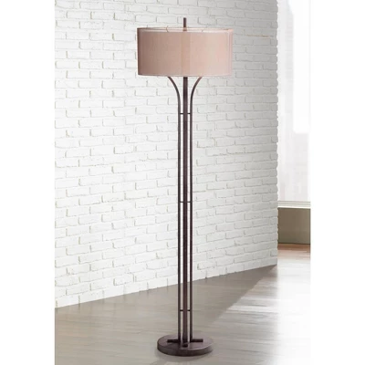Franklin Iron Works Tristan Modern Floor Lamp 64" Tall Deep Bronze Metal Sheer Outer Linen Inner Double Drum Shade For Living Room Bedroom Office Home 1 Franklin Iron Works Tristan Modern Floor Lamp 64" Tall Deep Bronze Metal Sheer Outer Linen Inner Double Drum Shade For Living Room Bedroom Office Home