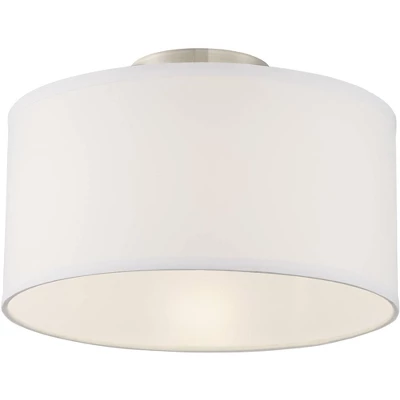 360 Lighting Adams Modern Ceiling Light Semi Flush Mount Fixtures 14" Wide Set Of 2 Brushed Nickel White Fabric Drum For Bedroom Kitchen Living Room 4 360 Lighting Adams Modern Ceiling Light Semi Flush Mount Fixtures 14" Wide Set Of 2 Brushed Nickel White Fabric Drum For Bedroom Kitchen Living Room - Image 4