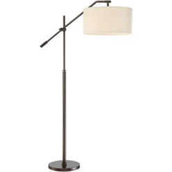 Possini Euro Design Modern Floor Lamp With USB Port 62 1/2" Tall Oil Rubbed Bronze Boom Arm Brown Drum Shade For Living Room House -Adesso Shop GUEST 78432aff 9c47 44de 9bfd a851e591329c