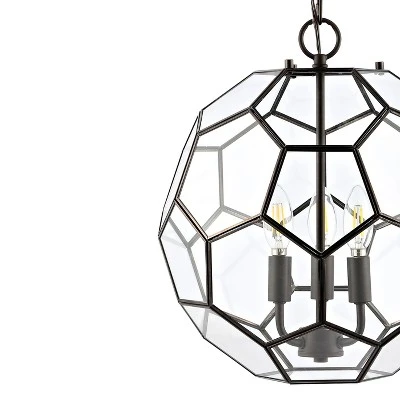 13.5" 3-Light Bee Modern Farmhouse Iron/Glass LED Pendant Oil Rubbed Bronze/Clear - JONATHAN Y 4 13.5" 3-Light Bee Modern Farmhouse Iron/Glass LED Pendant Oil Rubbed Bronze/Clear - JONATHAN Y - Image 4