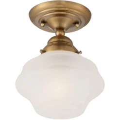Regency Hill Schoolhouse Floating Modern Farmhouse Ceiling Light Semi Flush Mount Fixture 7" Wide Brass White Glass Shade For Bedroom Living Room Home -Adesso Shop GUEST 785dc7e2 95ea 4e7b 8deb d0fd2a55e786