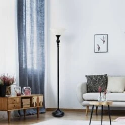 1 Light Torchiere Floor Lamp With Marbleized Glass Shade Black/Brown - Elegant Designs -Adesso Shop GUEST 785f46f3 febd 4791 a0e5 38cd8e0eb413