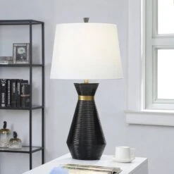 Logan Pear Shaped Sleek Table Lamp With Fabric Shade Black/White - StyleCraft -Adesso Shop GUEST 7956839c 2ed2 41b2 a2e0 793ab6b22f41