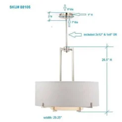 Possini Euro Design Concentric Brushed Nickel Pendant Chandelier 28" Wide Modern White Fabric Drum 4-Light For Dining Room House Foyer Kitchen Island -Adesso Shop GUEST 79d99742 31e4 41eb 8743 caf20da53a45