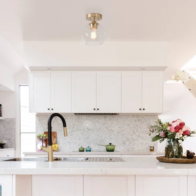 Harrow 1-Light Semi-Flush Mount Ceiling Lighting With Clear Glass Shade - Globe Electric 1 Harrow 1-Light Semi-Flush Mount Ceiling Lighting With Clear Glass Shade - Globe Electric