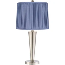 360 Lighting Geoff Modern Table Lamps Set Of 2 26" High Brushed Nickel With USB Charging Port Blue Shirred Shade For Bedroom Living Room House Desk -Adesso Shop GUEST 7a660058 4126 466f 988a 4cd7cd8064e9