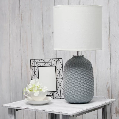 20.4" Traditional Ceramic Purled Texture Bedside Table Desk Lamp With White Fabric Drum Shade Gray - Simple Designs 8 20.4" Traditional Ceramic Purled Texture Bedside Table Desk Lamp With White Fabric Drum Shade Gray - Simple Designs - Image 8