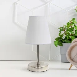 10.5" Petite Metal Stick Bedside Table Desk Lamp In Sand Nickel With Fabric Shade White - Creekwood Home -Adesso Shop GUEST 7bb95a77 6041 4be6 bdad 16553504149e