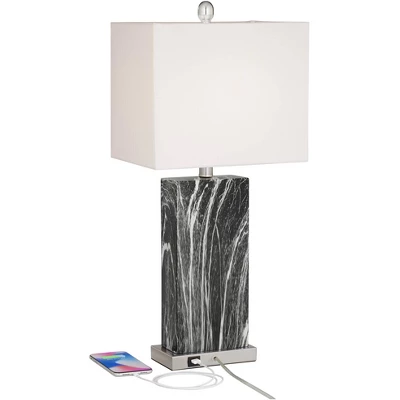 360 Lighting Connie Modern Table Lamps Set Of 2 25" High Black Faux Marble With USB Charging Ports White Rectangular Shade For Living Room House Desk 2 360 Lighting Connie Modern Table Lamps Set Of 2 25" High Black Faux Marble With USB Charging Ports White Rectangular Shade For Living Room House Desk - Image 2