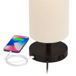 360 Lighting Heyburn Modern Accent Table Lamps 20" High Set Of 2 Bronze With USB And AC Power Outlet In Base Oatmeal Cylinder Shade For Bedroom Desk -Adesso Shop GUEST 7c72894f d6ba 4da7 88f5 94323bf3f691