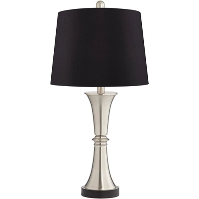 360 Lighting Seymore Modern Table Lamps 26" High Set Of 2 Silver With USB Charging Port LED Touch On Off Black Faux Silk Drum Shade For Bedroom Desk 5 360 Lighting Seymore Modern Table Lamps 26" High Set Of 2 Silver With USB Charging Port LED Touch On Off Black Faux Silk Drum Shade For Bedroom Desk - Image 5