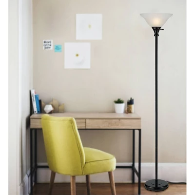 70" 3-way Metal Torchiere Floor Lamp With Glass Shade Black - Cal Lighting 2 70" 3-way Metal Torchiere Floor Lamp With Glass Shade Black - Cal Lighting - Image 2