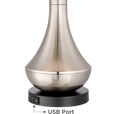 360 Lighting Simon Modern Table Lamps 25 1/2" High Set Of 2 Brushed Nickel With USB Charging Port Blue Hardback Drum Shade For Bedroom Nightstand Desk 2 360 Lighting Simon Modern Table Lamps 25 1/2" High Set Of 2 Brushed Nickel With USB Charging Port Blue Hardback Drum Shade For Bedroom Nightstand Desk - Image 2