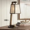 Franklin Iron Works Tribeca Rustic Farmhouse Table Lamp 25" High Metal With USB Charging Port Light Mica Drum Shade For Bedroom Living Room Bedside