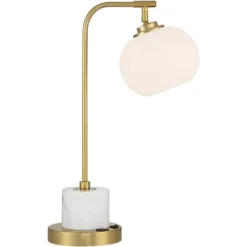 Possini Euro Design Barclay Modern Desk Lamp 23" High Warm Gold With USB Charging Port Frosted Glass Shade For Bedroom Living Room Bedside Office Kids -Adesso Shop GUEST 801a9ae9 4bf4 4108 b355 54d9bc7e2308