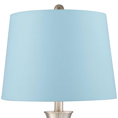 360 Lighting Simon Modern Table Lamps 25 1/2" High Set Of 2 Brushed Nickel With USB Charging Port Blue Hardback Drum Shade For Bedroom Nightstand Desk 1 360 Lighting Simon Modern Table Lamps 25 1/2" High Set Of 2 Brushed Nickel With USB Charging Port Blue Hardback Drum Shade For Bedroom Nightstand Desk