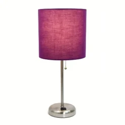 19.5" Bedside Power Outlet Base Metal Table Desk Lamp Brushed Steel With Fabric Shade Purple - Creekwood Home -Adesso Shop GUEST 81a4d69f c2f9 4ef7 80c6 47abfd7ada6c