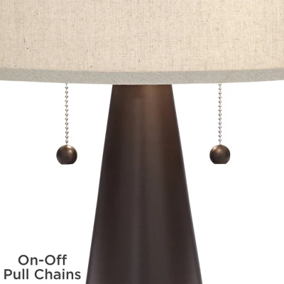 Franklin Iron Works Craig Rustic Farmhouse Table Lamps Set Of 2 With Square Risers 24 1/2" High Bronze With USB Charging Port Natural Shade For Desk 2 Franklin Iron Works Craig Rustic Farmhouse Table Lamps Set Of 2 With Square Risers 24 1/2" High Bronze With USB Charging Port Natural Shade For Desk - Image 2