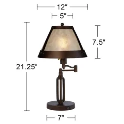 Franklin Iron Works Samuel Industrial Desk Lamps 21 1/4" High Set Of 2 Bronze Swing Arm With USB Charging Port Natural Mica Shade For Living Room Home -Adesso Shop GUEST 8246ff58 8970 4ed8 84de cc74c2ec4966
