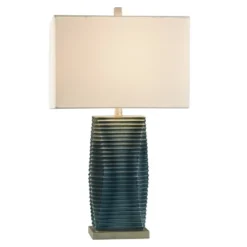 Vertical Lined Moulded Table Lamp With Steel Base Blue - StyleCraft