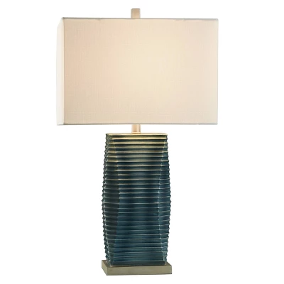 Vertical Lined Moulded Table Lamp With Steel Base Blue - StyleCraft 1 Vertical Lined Moulded Table Lamp With Steel Base Blue - StyleCraft