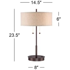 360 Lighting Modern Accent Table Lamp With USB And AC Power Outlet 23 1/2" High Bronze Fabric Drum Shade For Bedroom Living Room House Desk Bedside -Adesso Shop GUEST 829b3c00 520e 44ee 9e33 b6c313870aae