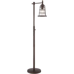 Franklin Iron Works Industrial Rustic Farmhouse Floor Lamp With USB Port 61" Tall Oil Rubbed Bronze Downbridge LED Seeded Glass Shade For Living Room -Adesso Shop GUEST 832e0afe 713a 4e76 94b6 5a0b2270be2e