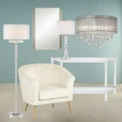 Possini Euro Design Jolie Chrome Chandelier Lighting 20" Wide Modern Crystal Silver Fabric Shade 7-Light Fixture For Dining Room House Kitchen Island -Adesso Shop GUEST 83d4224f e103 42b2 8e6d 82380585f94d