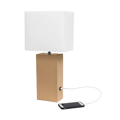 21" Lexington Leather Base Modern Home Decor Bedside Table Lamp With USB Charging Port And Fabric Shade - Lalia Home 5 21" Lexington Leather Base Modern Home Decor Bedside Table Lamp With USB Charging Port And Fabric Shade - Lalia Home - Image 5