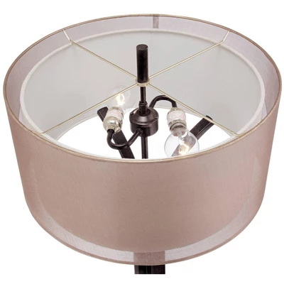 Franklin Iron Works Tristan Modern Floor Lamp 64" Tall Deep Bronze Metal Sheer Outer Linen Inner Double Drum Shade For Living Room Bedroom Office Home 4 Franklin Iron Works Tristan Modern Floor Lamp 64" Tall Deep Bronze Metal Sheer Outer Linen Inner Double Drum Shade For Living Room Bedroom Office Home - Image 4