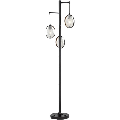 Uttermost Modern Industrial Floor Lamp 73 1/2" Tall Matte Black 3-Light Marbleized Glass Drop Shade For Living Room Reading Family Bedroom Office Home 6 Uttermost Modern Industrial Floor Lamp 73 1/2" Tall Matte Black 3-Light Marbleized Glass Drop Shade For Living Room Reading Family Bedroom Office Home - Image 6