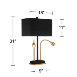 Possini Euro Design Griffin Modern Gooseneck Desk Lamp 31" Tall Gold With USB Charging Port Black Metal Rectangular Shade For Bedroom Living Room Kids -Adesso Shop GUEST 84f94691 90ab 4e43 9de2 30874de1779a
