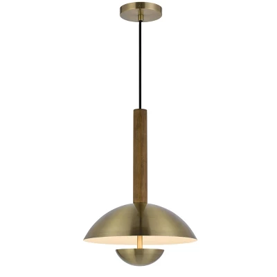 16.5" Metal/Birch Wood LED Pendant Light With Metal Shade Antique Brass - Cal Lighting 2 16.5" Metal/Birch Wood LED Pendant Light With Metal Shade Antique Brass - Cal Lighting - Image 2