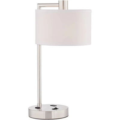 360 Lighting Colby Modern Desk Lamps 21" High Set Of 2 Brushed Nickel With USB And AC Power Outlet In Base White Linen Drum Shade For Bedroom Office 5 360 Lighting Colby Modern Desk Lamps 21" High Set Of 2 Brushed Nickel With USB And AC Power Outlet In Base White Linen Drum Shade For Bedroom Office - Image 5