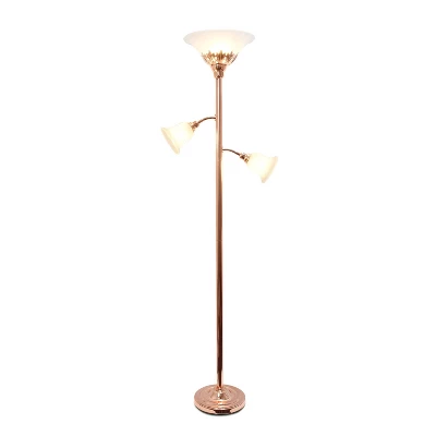 3 Light Floor Lamp With Scalloped Glass Shade Rose Gold - Elegant Designs 1 3 Light Floor Lamp With Scalloped Glass Shade Rose Gold - Elegant Designs
