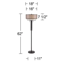 Franklin Iron Works Alamo Industrial Rustic Floor Lamp 62" Tall Bronze Metal Sheer Organza Outer Linen Fabric Inner Double Drum Shade For Living Room -Adesso Shop GUEST 87497bf2 97ca 4005 93f7 1d7a653b1bc3