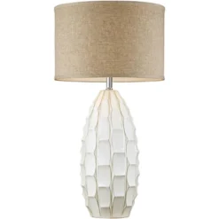 Possini Euro Design Cosgrove Modern Mid Century Table Lamp 32 3/4" Tall White Glazed Ceramic Beige Fabric Drum Shade For Bedroom Living Room Bedside -Adesso Shop GUEST 87b80e2d 8cd2 4d8b aa40 8cddab0699a1