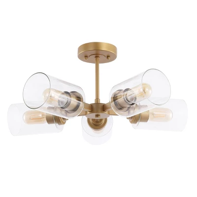 21.5" LED 5-Light Jaynie Industrial Iron Cylinder Pendant Gold/Clear - JONATHAN Y 2 21.5" LED 5-Light Jaynie Industrial Iron Cylinder Pendant Gold/Clear - JONATHAN Y - Image 2