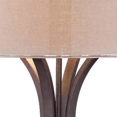 Franklin Iron Works Tristan Modern Floor Lamp 64" Tall Deep Bronze Metal Sheer Outer Linen Inner Double Drum Shade For Living Room Bedroom Office Home 2 Franklin Iron Works Tristan Modern Floor Lamp 64" Tall Deep Bronze Metal Sheer Outer Linen Inner Double Drum Shade For Living Room Bedroom Office Home - Image 2